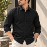Solid Black Cotton Shirt