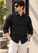 Solid Black Cotton Shirt
