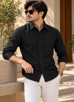 Solid Black Cotton Shirt - Image 2