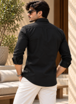 Solid Black Cotton Shirt - Image 3