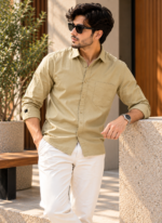 Solid Cream Cotton Shirt - Image 2