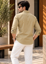 Solid Cream Cotton Shirt - Image 3