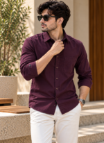 Solid Purple Cotton Shirt - Image 2