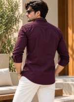 Solid Purple Cotton Shirt - Image 3