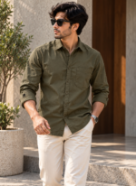 Solid Green Cotton Shirt