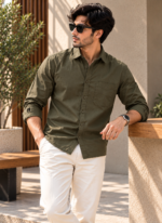 Solid Green Cotton Shirt - Image 2