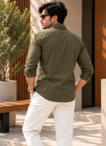 Solid Green Cotton Shirt - Image 3