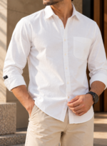 Solid White Cotton Shirt - Image 2
