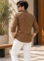 Solid Brown Cotton Shirt - Image 3