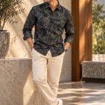 Black Botanical Print Shirt
