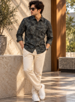 Black Botanical Print Shirt