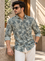 Botanical Print Gray Shirt - Image 2