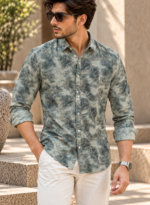 Botanical Print Gray Shirt