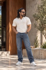 Dark Blue Washed Straight Fit Jeans - Image 2