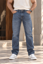 Dark Blue Washed Straight Fit Jeans